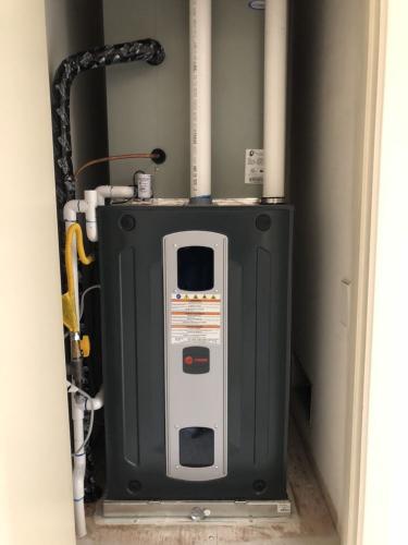 Trane Force Air Furnace, 96 efficiency, two-stage, variable speed installed in Newport Beach, CA 2019