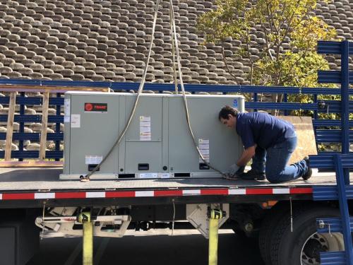 Preparation of a Trane package to be installed for Modo Mio Restaurant in Newport Coast, CA 2019.