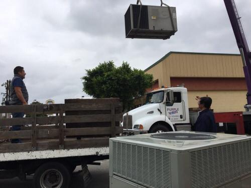 Installing 7.5 ton light commercial Trane package heat pump in Anaheim